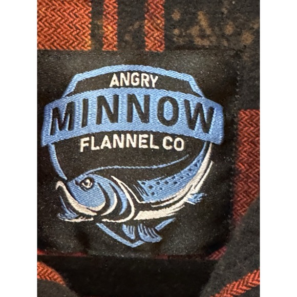 Angry Minnow Brushed Flannel Acid Splatter Red Plaid Size Small Met Later Life - Picture 5 of 10
